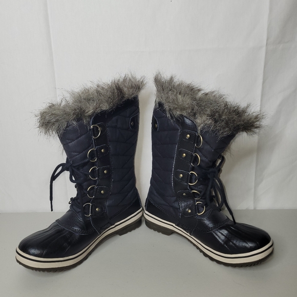 Sorel Black Winter Boots with Fur Trim Size 9 - Picture 3 of 6